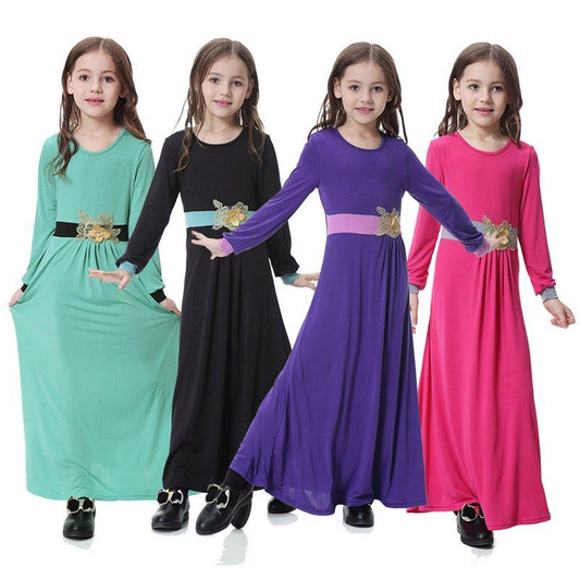 Middle East Arab Beautiful Girls Abaya Dress With Applique