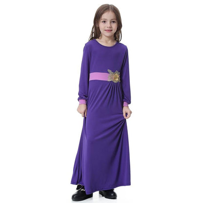 Middle East Arab Beautiful Girls Abaya Dress With Applique