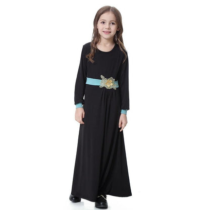 Middle East Arab Beautiful Girls Abaya Dress With Applique