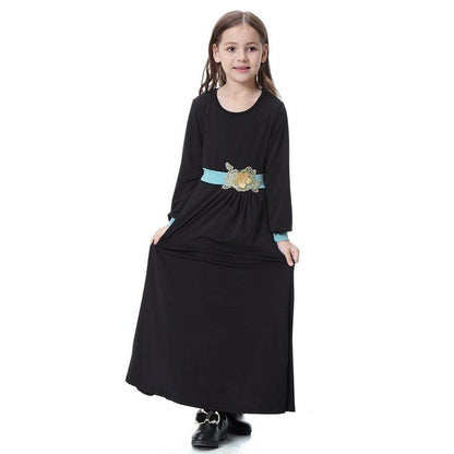 Middle East Arab Beautiful Girls Abaya Dress With Applique