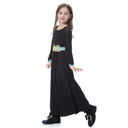 Middle East Arab Beautiful Girls Abaya Dress With Applique