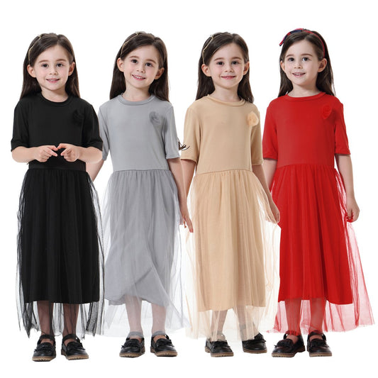 Middle East Arab Kids Clothes Girl Fashion Mesh Dress