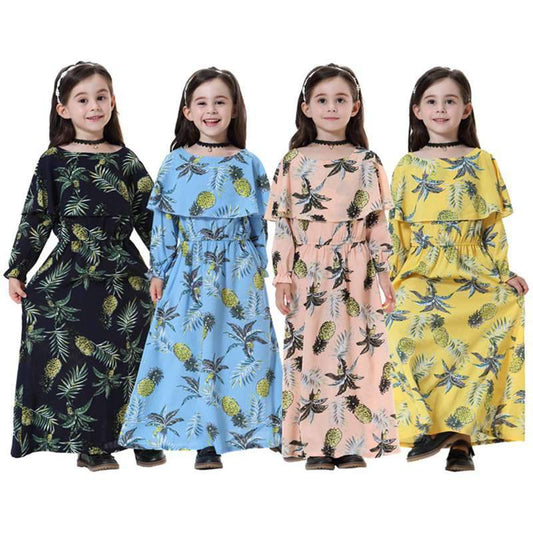 Middle East Arab Girl Fashion Wear Flower Printed Long Abaya Dress